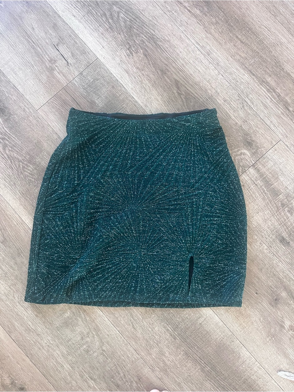 Speechless Teal Glitter Mini Skirt with Subtle Slit